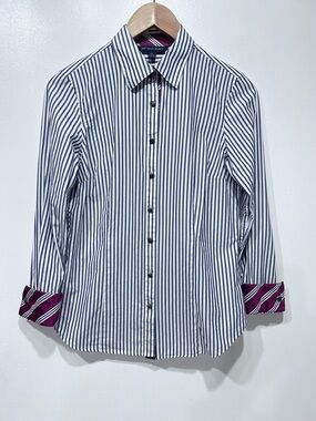 Brooks Brothers 346  Striped Shirt Navy White Tailored Fit French Cuff Size 6